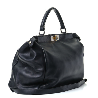 Fendi Calfskin Calf Hair Leopard Print Large Peekaboo Iconic Satchel Black 2 of 5