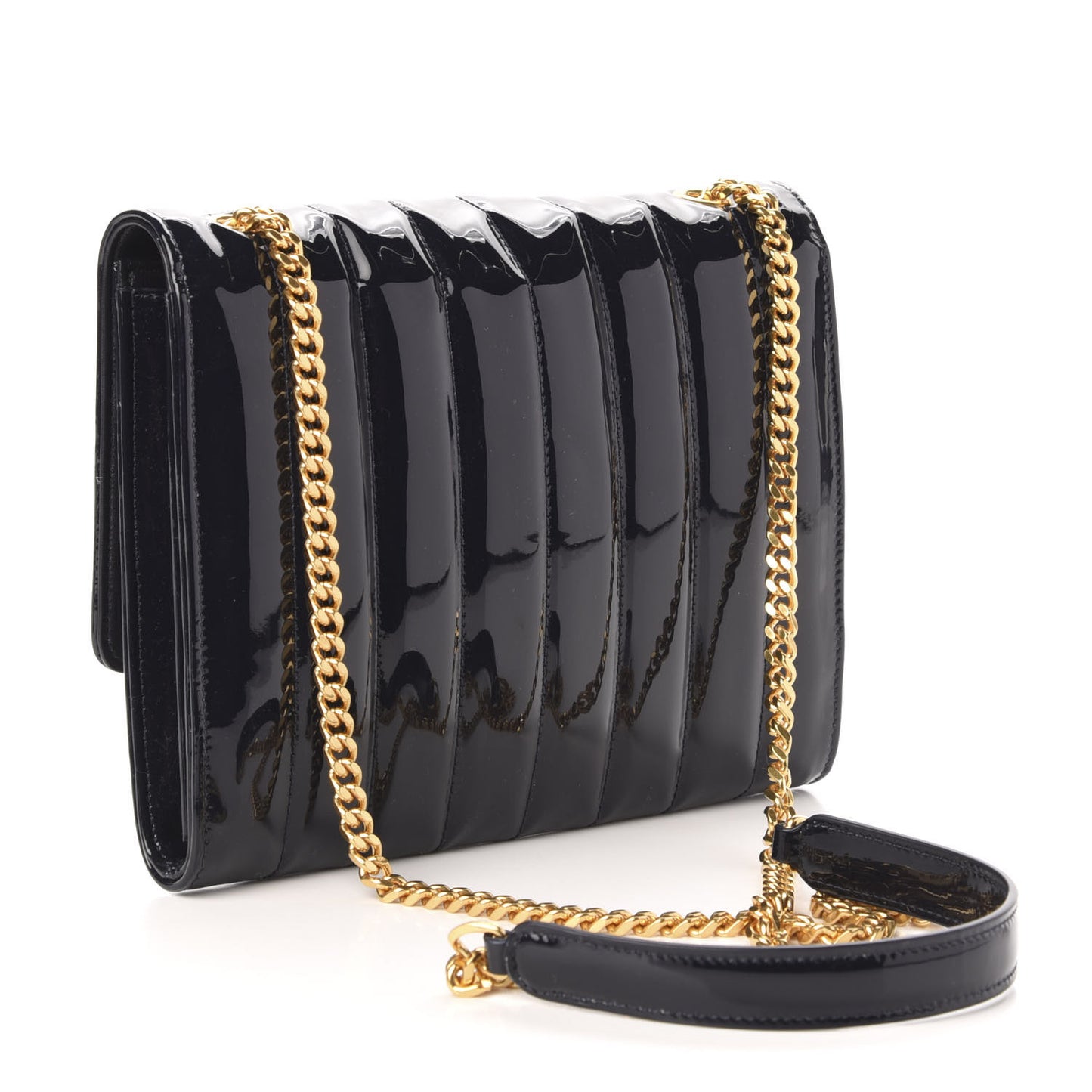 Patent Matelasse Monogram Vicky Chain Bag Black