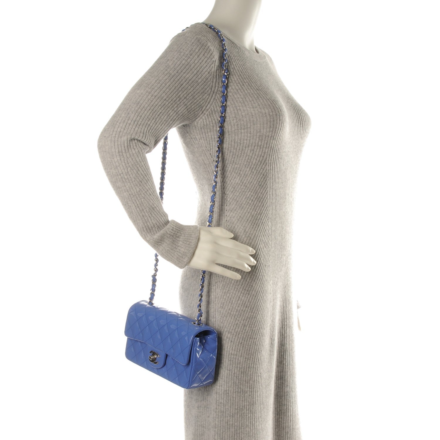 Chanel Patent Calfskin Quilted Mini Rectangular Flap Blue 2 of 7