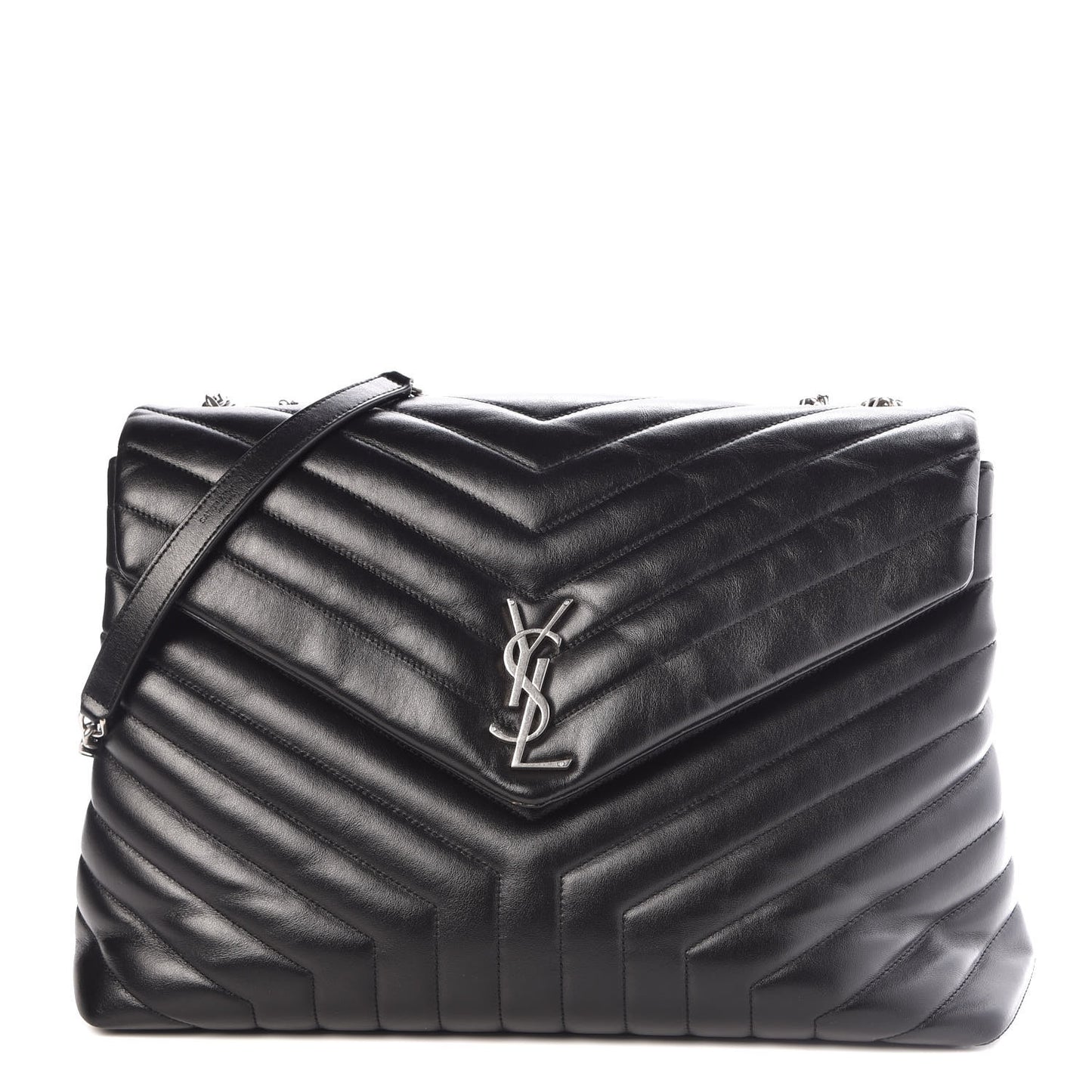 Calfskin Y Quilted Monogram Large Loulou Chain Satchel Black