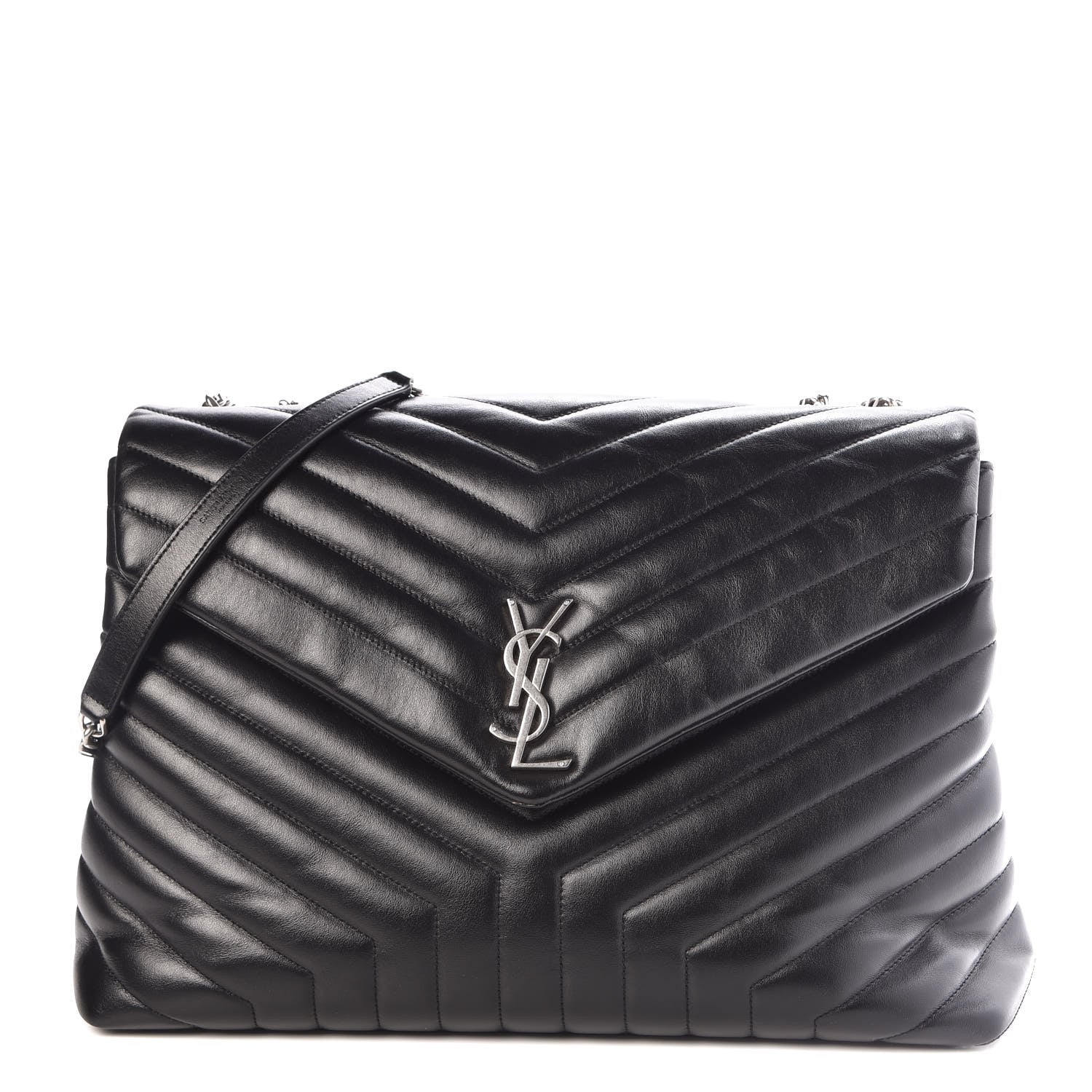 Saint Laurent Calfskin Y Quilted Monogram Large Loulou Chain Satchel Black 1 of 11