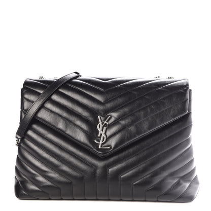 Saint Laurent Calfskin Y Quilted Monogram Large Loulou Chain Satchel Black 1 of 11