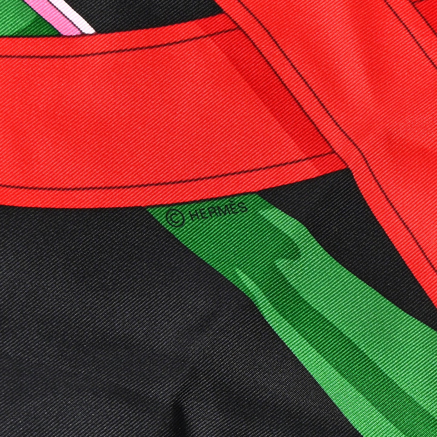 Silk Grand Manege Detail Scarf 90 Black Vert Rose Vif