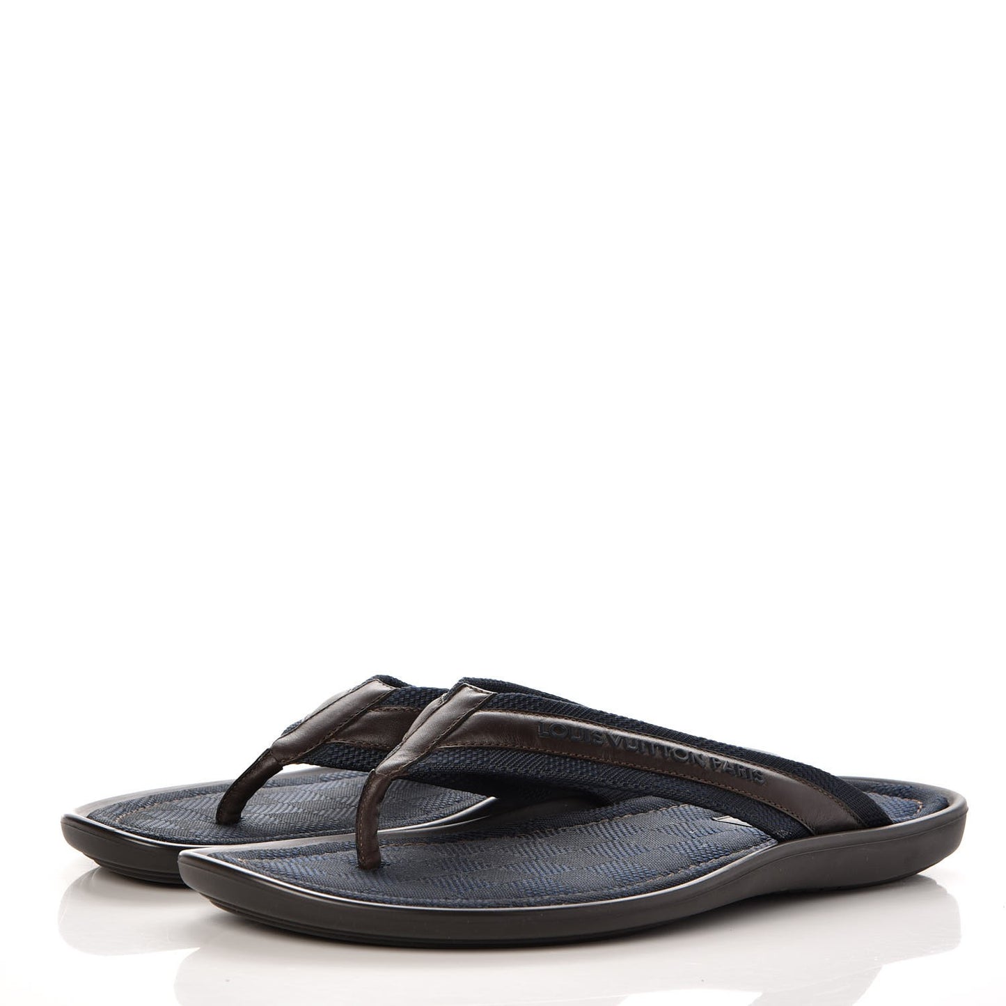Mens Canvas Damier Tulum Thong Sandals 11 Navy Brown