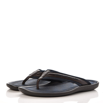 Louis Vuitton Mens Canvas Damier Tulum Thong Sandals 11 Navy Brown 3 of 8