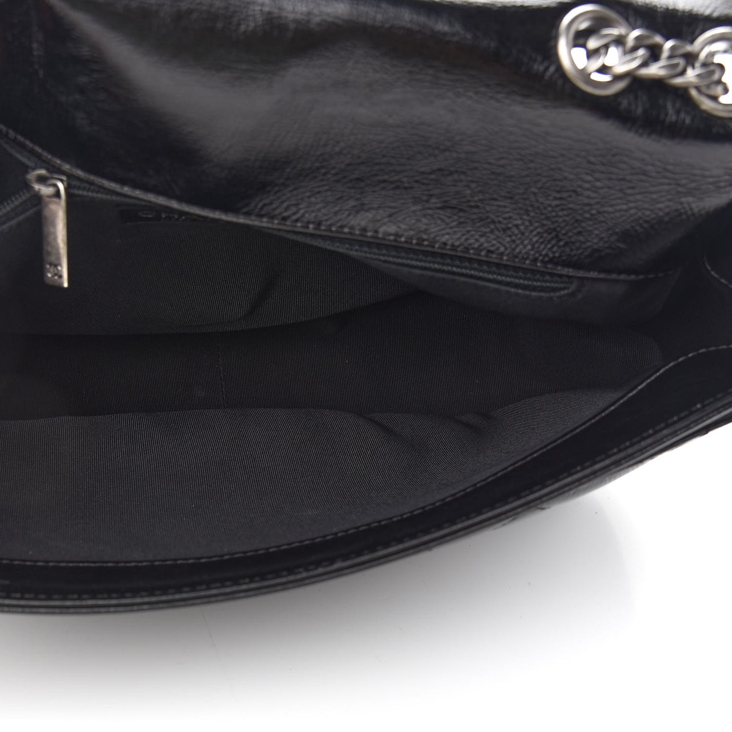 Shiny Goatskin Quilted Flap Black
