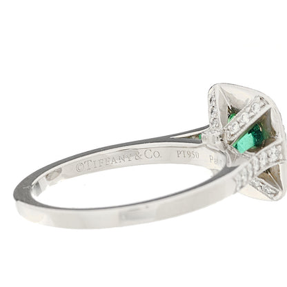 Tiffany Platinum Diamond Green Tourmaline Legacy Ring 51 5.75 6 of 7