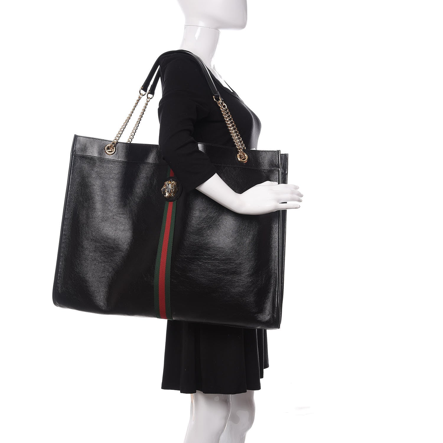 Gucci Calfskin Maxi Rajah Chain Tote Black 2 of 8