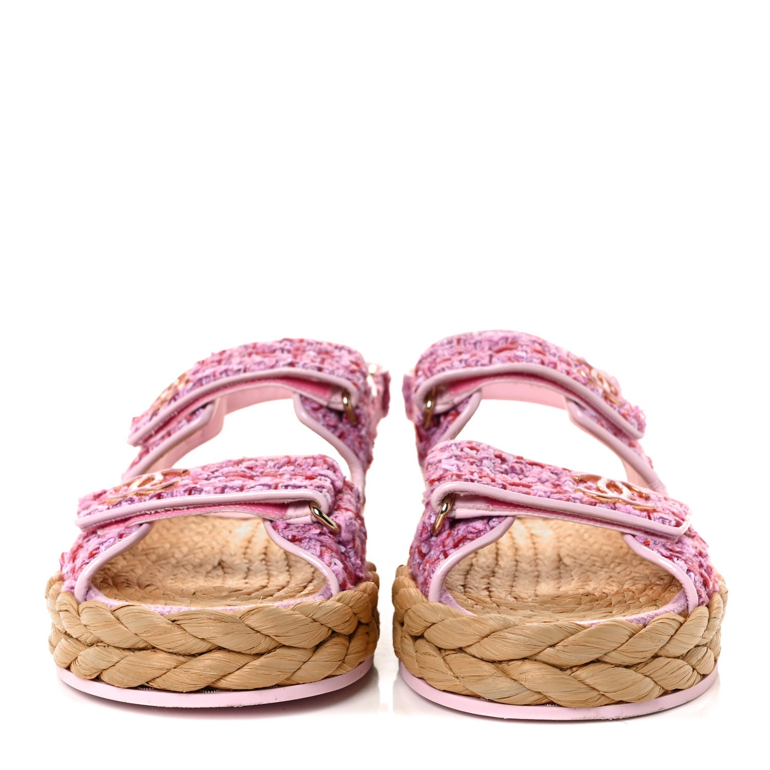 Chanel Tweed Lambskin Velcro Dad Sandals 38.5 Pink Multicolor 2 of 9