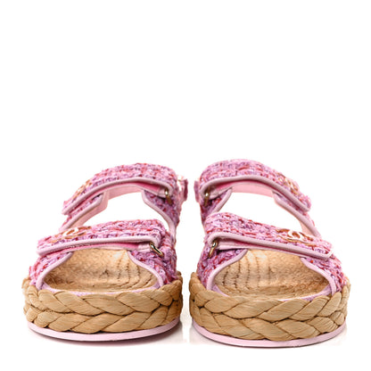 Chanel Tweed Lambskin Velcro Dad Sandals 38.5 Pink Multicolor 2 of 9