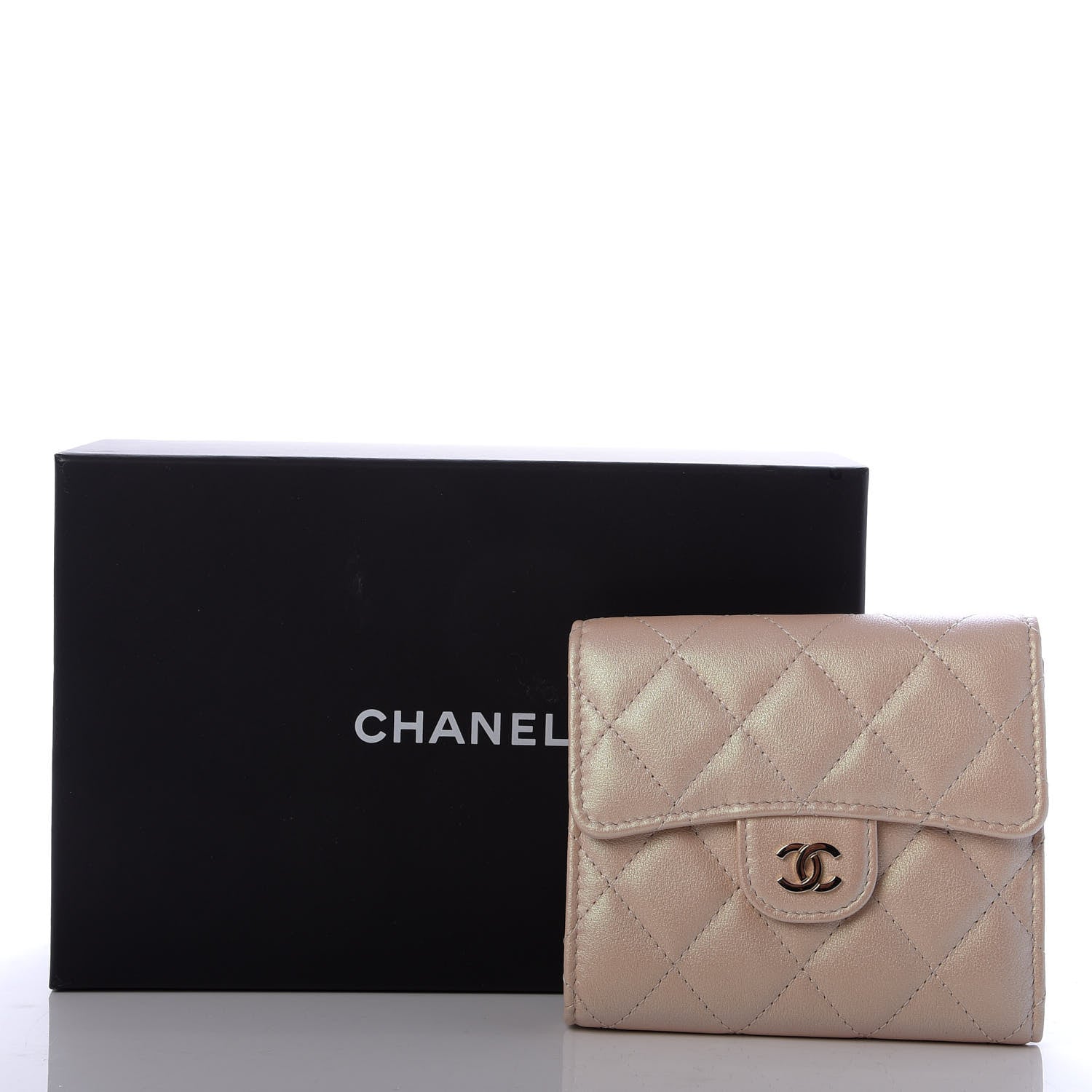 Chanel Iridescent Calfskin Quilted Compact Flap Wallet Beige 10 of 10