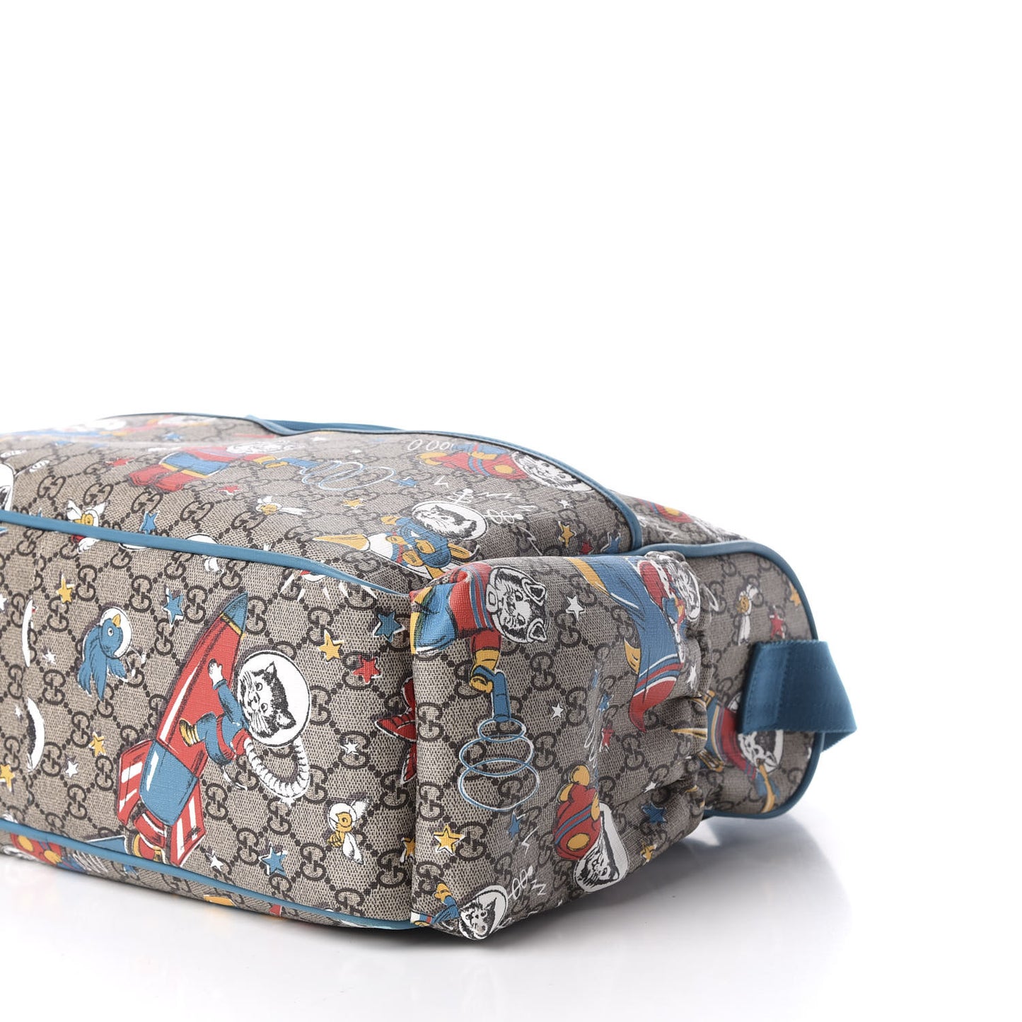 GG Supreme Monogram Space Cats Diaper Bag Turquoise