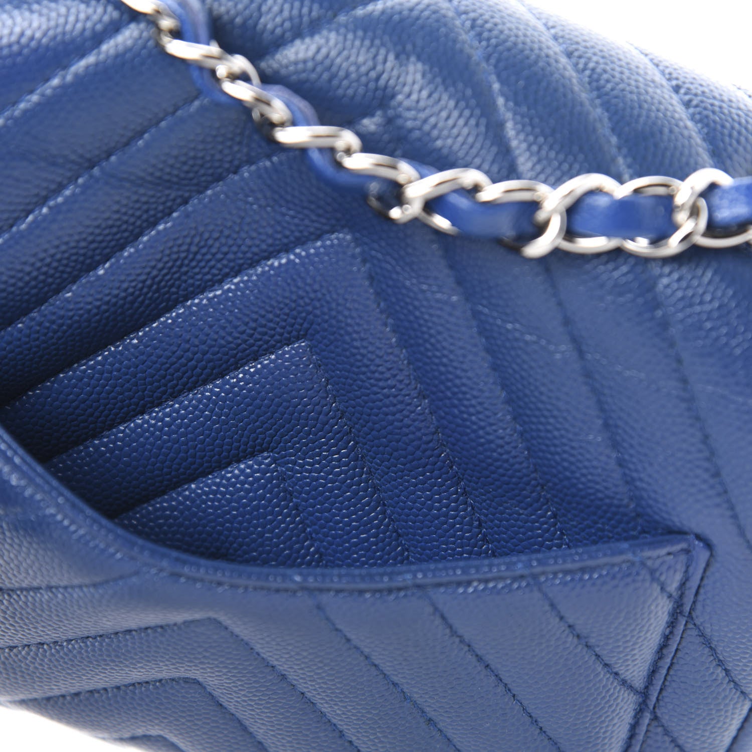 Chanel Caviar Chevron Quilted Mini Square Flap Dark Blue 10 of 14