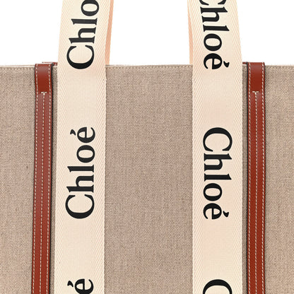 Chloe Linen Calfskin Large Woody Ribbon Tote White Brown 8 of 10