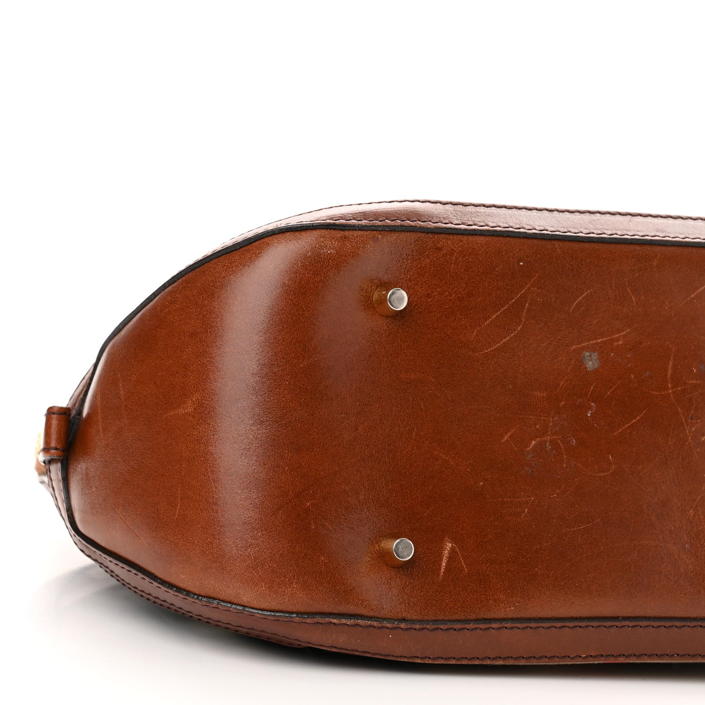Bridle Calfskin House Check Small Orchard Bowling Bag Dark Tan
