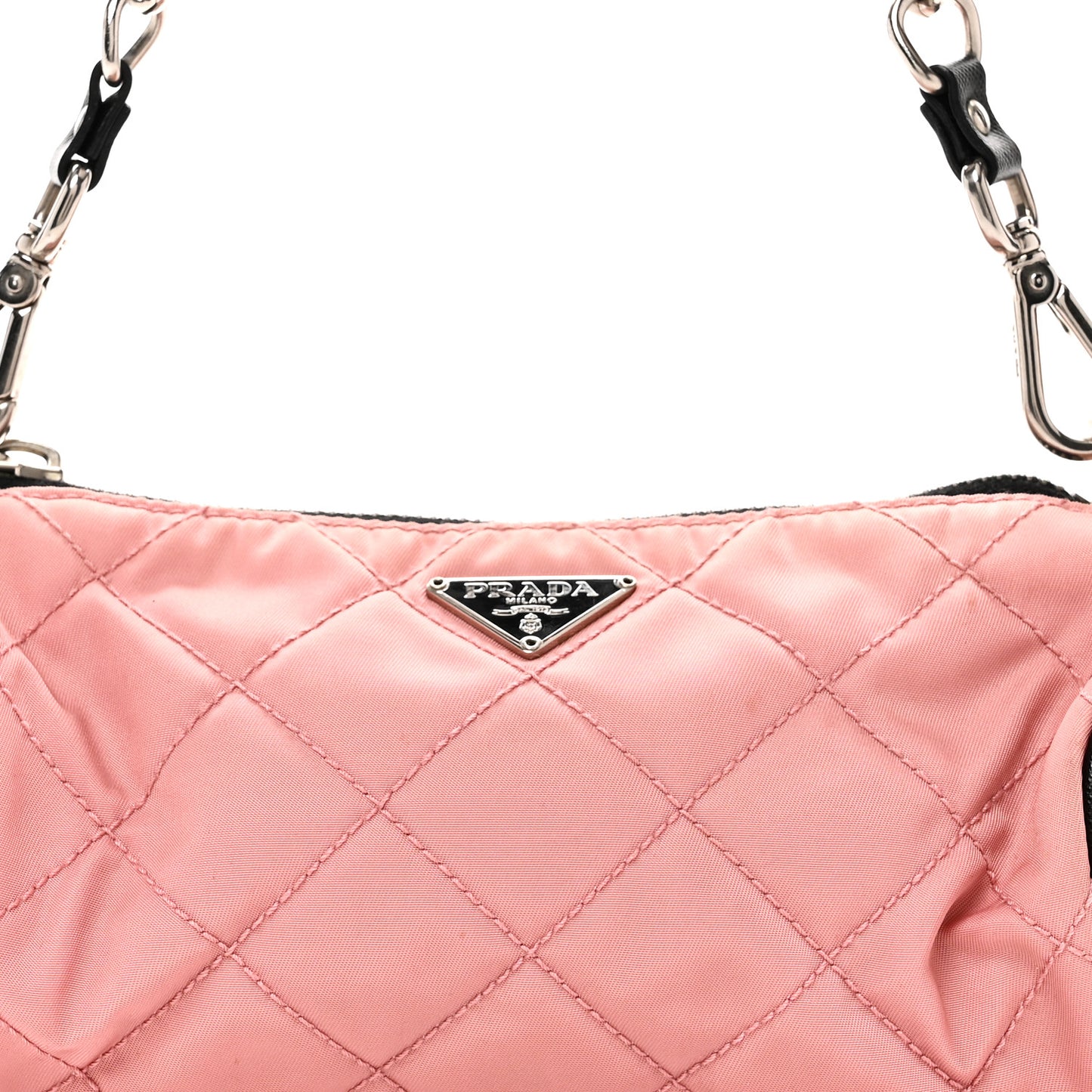 Tessuto Nylon Saffiano Impunturato Quilted Barrel Pochette Pink Black