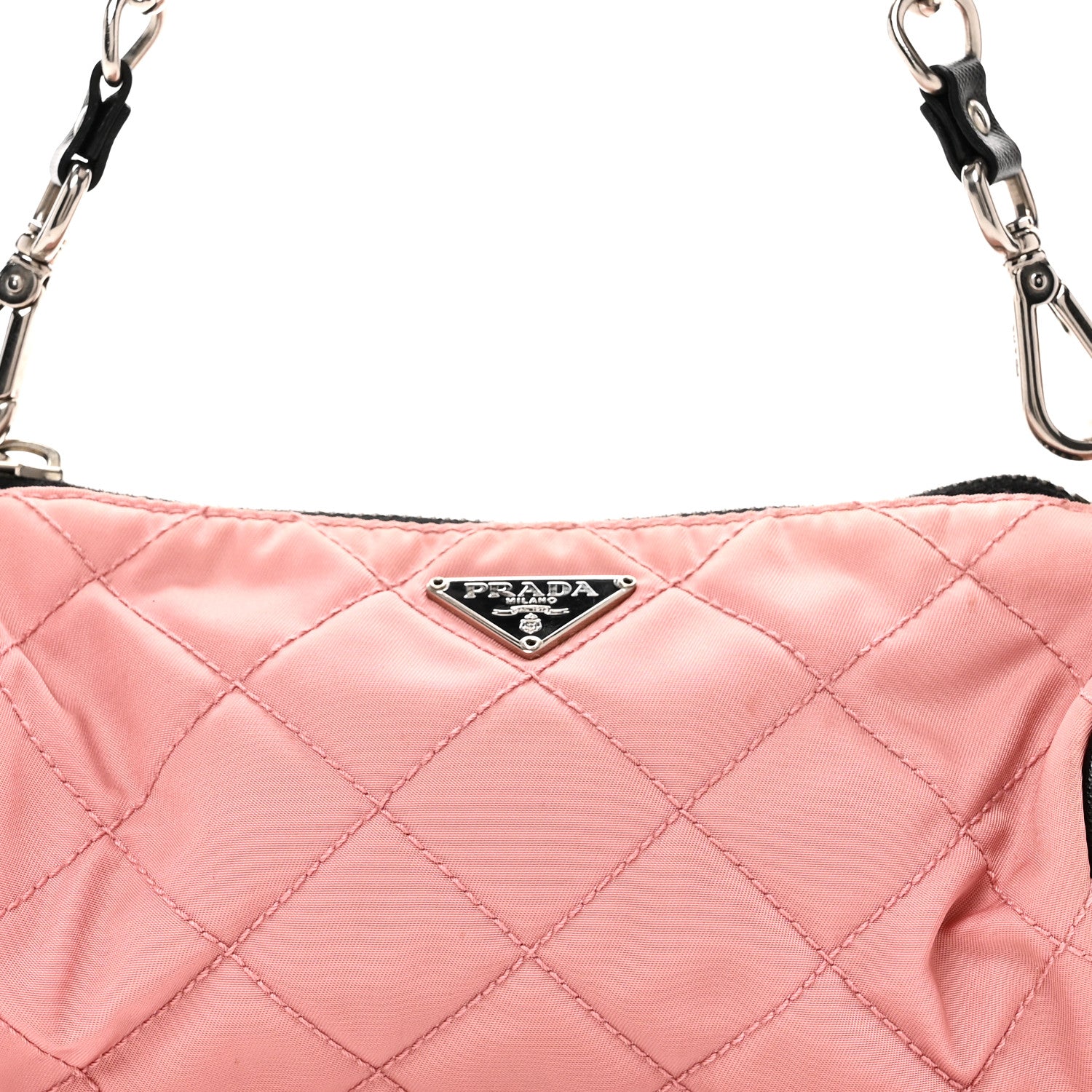 Prada Tessuto Nylon Saffiano Impunturato Quilted Barrel Pochette Pink Black 7 of 9