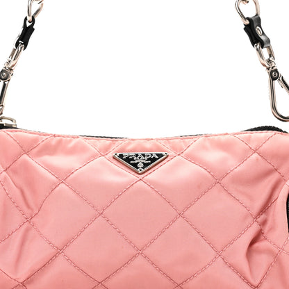 Prada Tessuto Nylon Saffiano Impunturato Quilted Barrel Pochette Pink Black 7 of 9