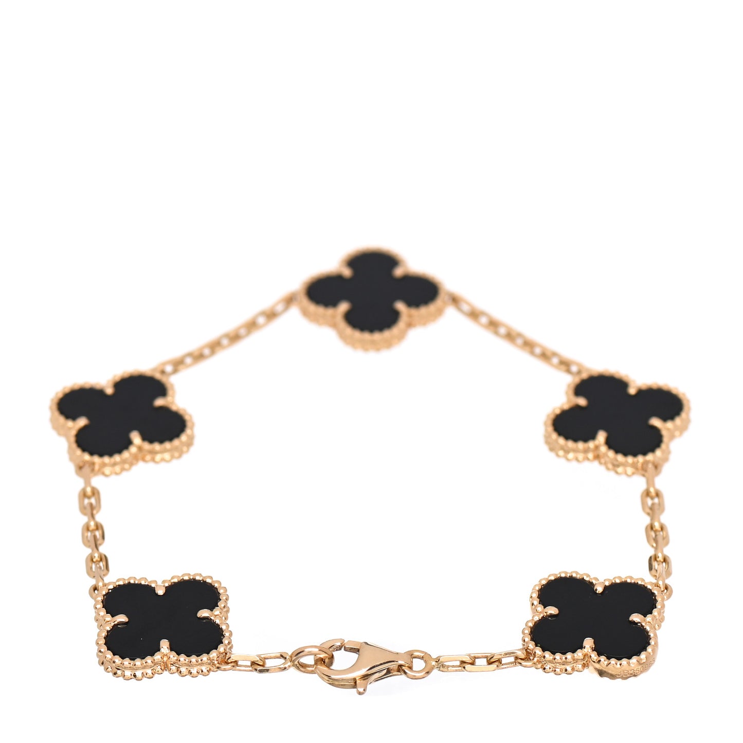 18K Yellow Gold Black Onyx 5 Motifs Vintage Alhambra Bracelet