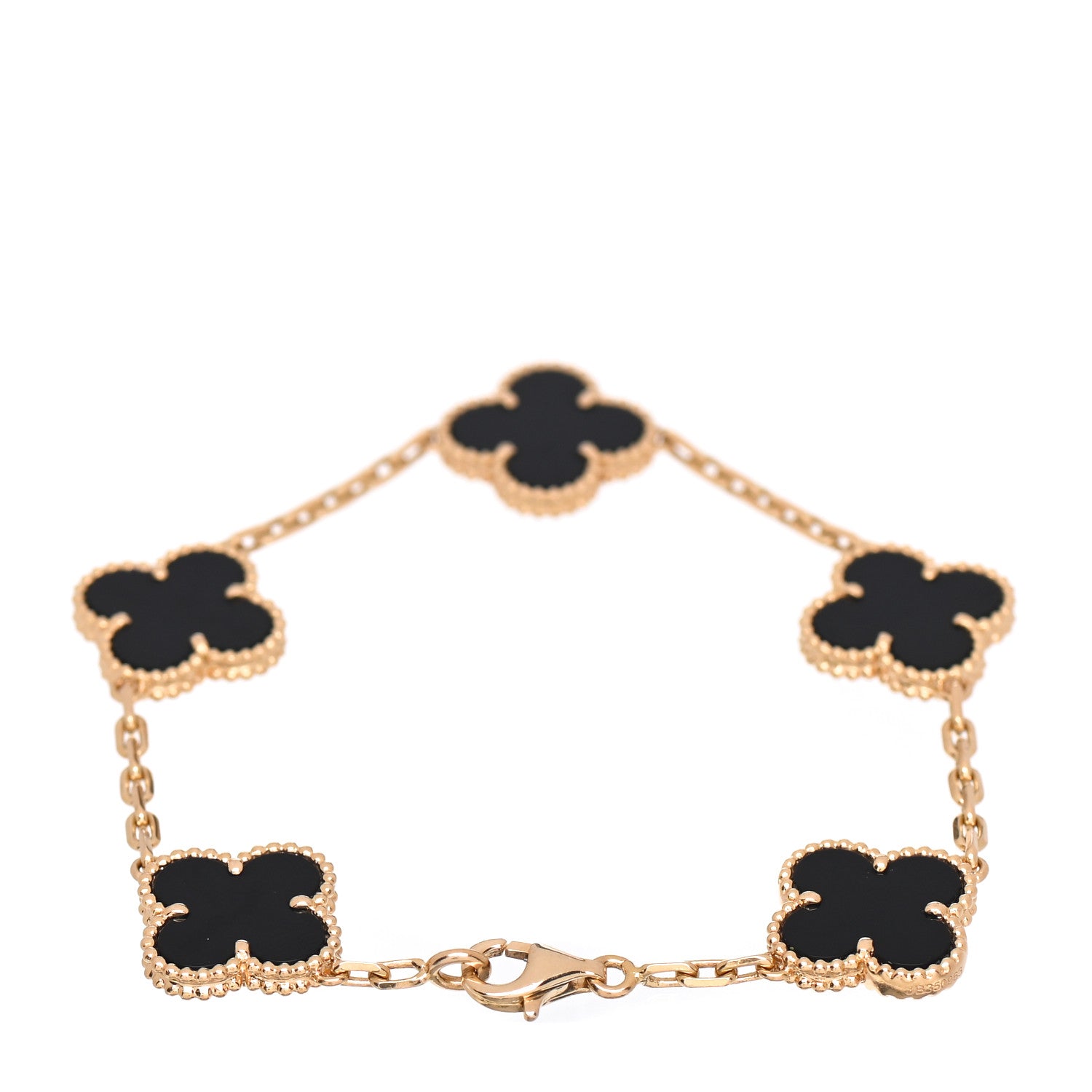 Van Cleef & Arpels 18K Yellow Gold Black Onyx 5 Motifs Vintage Alhambra Bracelet 3 of 5