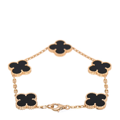 Van Cleef & Arpels 18K Yellow Gold Black Onyx 5 Motifs Vintage Alhambra Bracelet 3 of 5