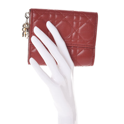 Christian Dior Lambskin Cannage Lady Dior Compact Wallet Rusty Red 2 of 9
