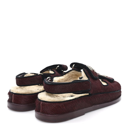 Chanel Calf Hair Suede Shearling Dad Sandals 36.5 Burgundy Black 5 of 9