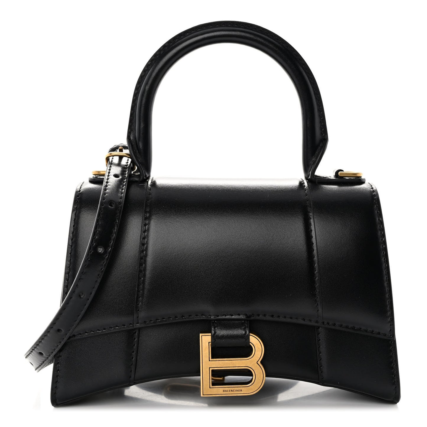 Shiny Box Calfskin Hourglass Top Handle Bag XS Black
