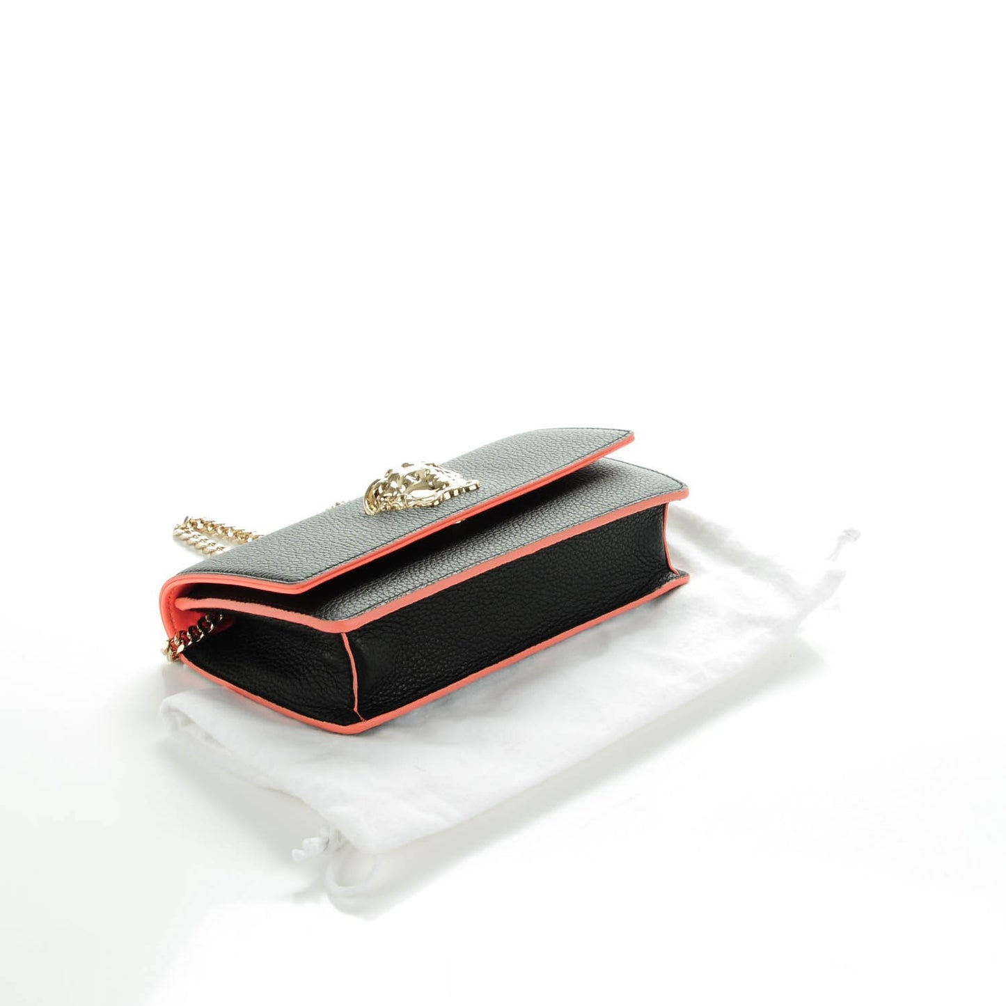 Grained Calfskin Palazzo Chain Evening Bag Black Flamingo