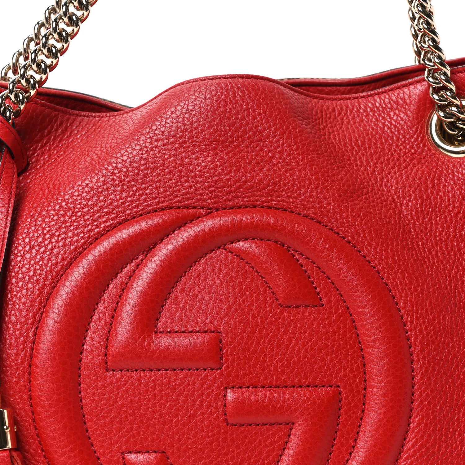 Gucci Pebbled Calfskin Medium Soho Chain Shoulder Bag Tabasco Red