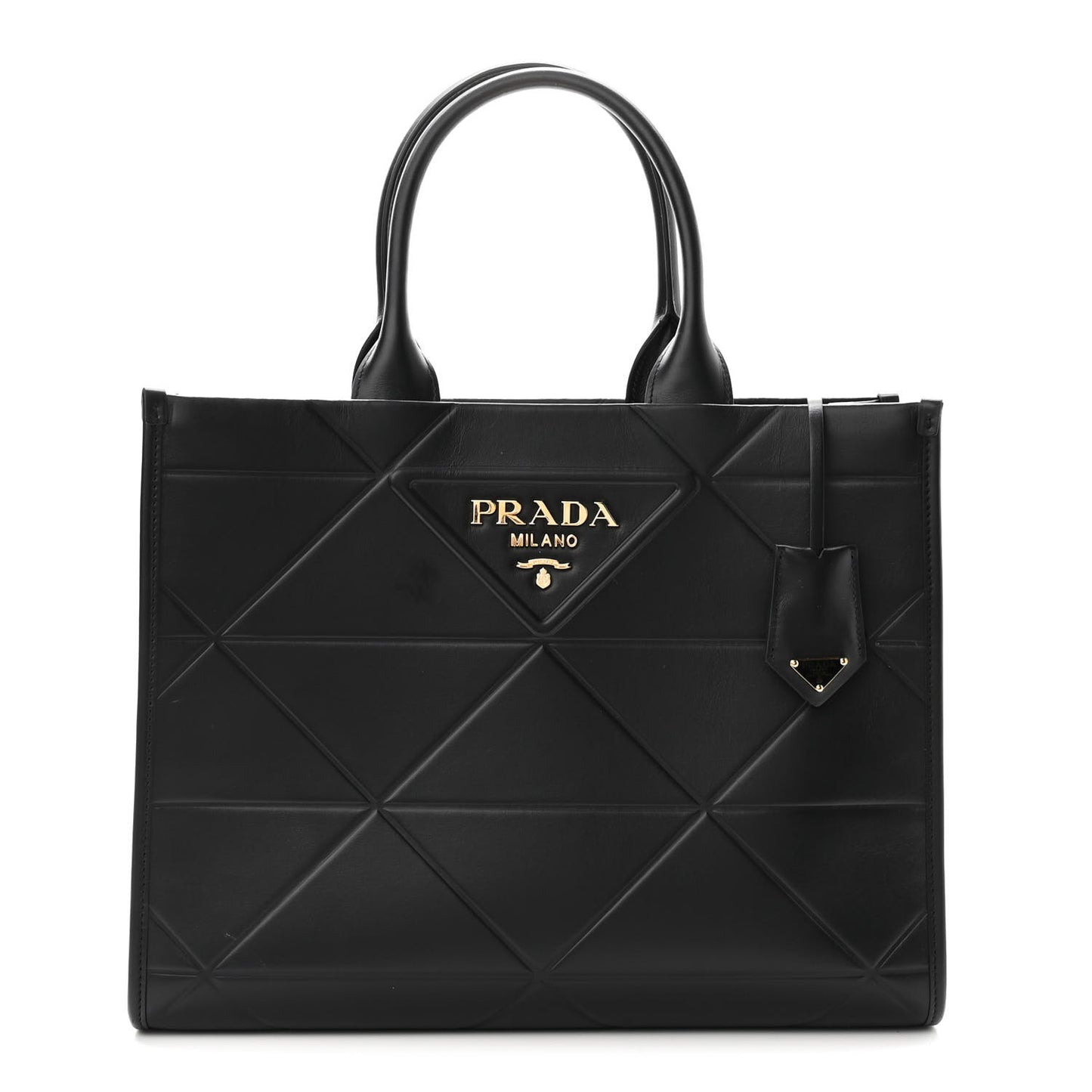 Soft Calfskin Triangolo Symbole Embossed Medium Tote Black