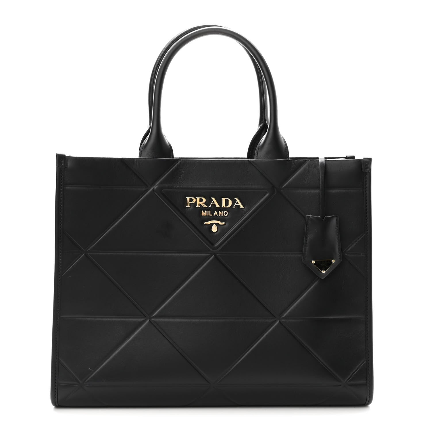 Prada Soft Calfskin Triangolo Symbole Embossed Medium Tote Black 1 of 10