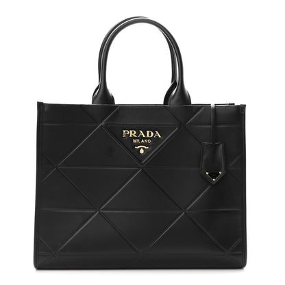Prada Soft Calfskin Triangolo Symbole Embossed Medium Tote Black 1 of 10