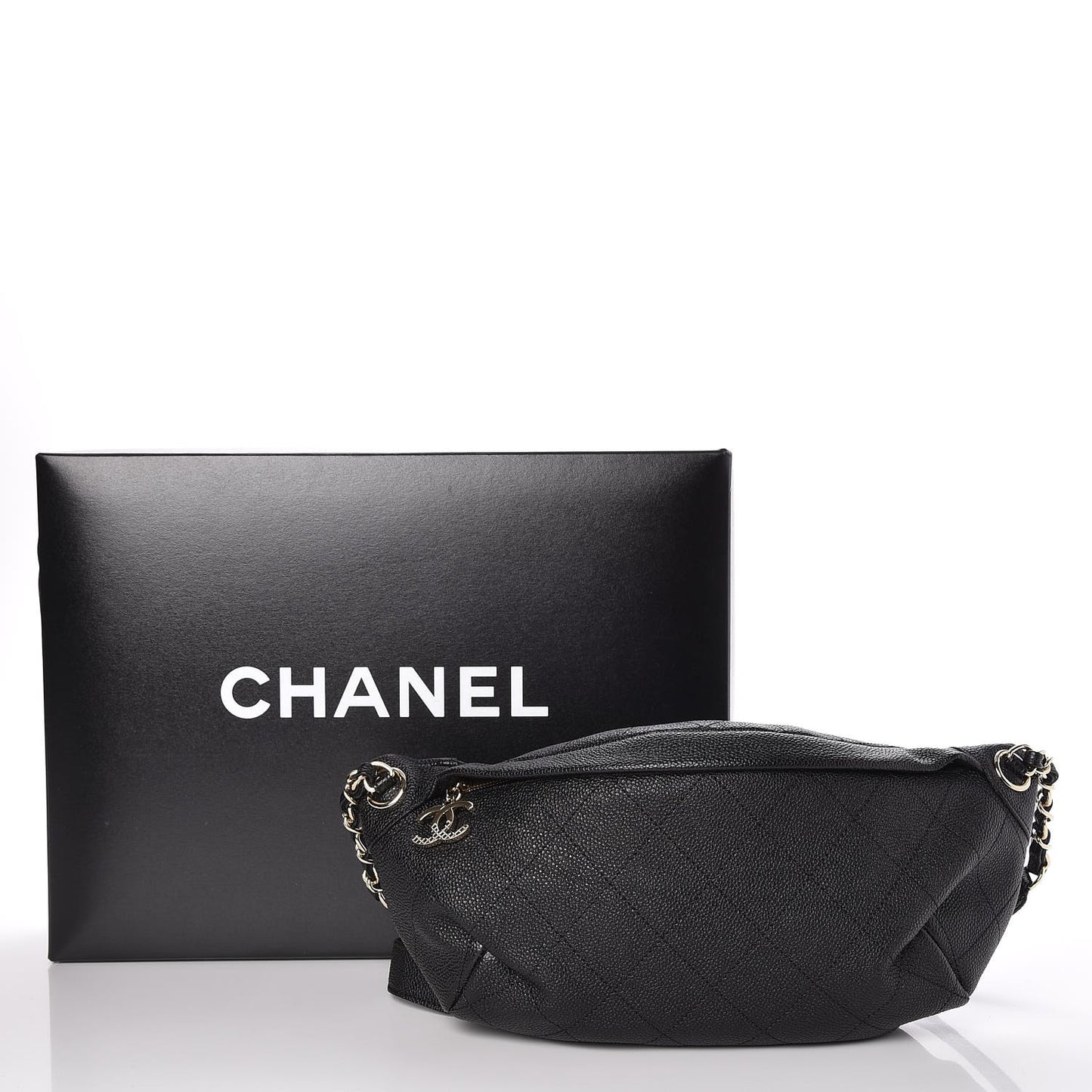 Caviar Quilted Zip and Carry Waist Bag Fanny Pack Black