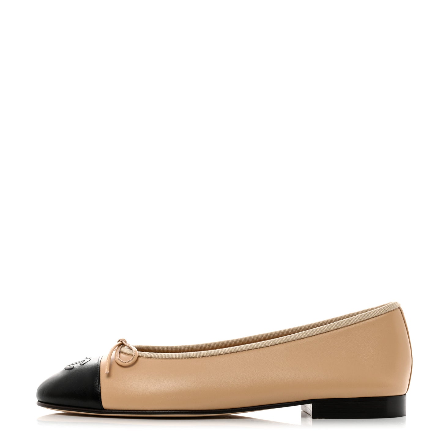 Lambskin Cap Toe CC Ballerina Flats 40 Beige Black