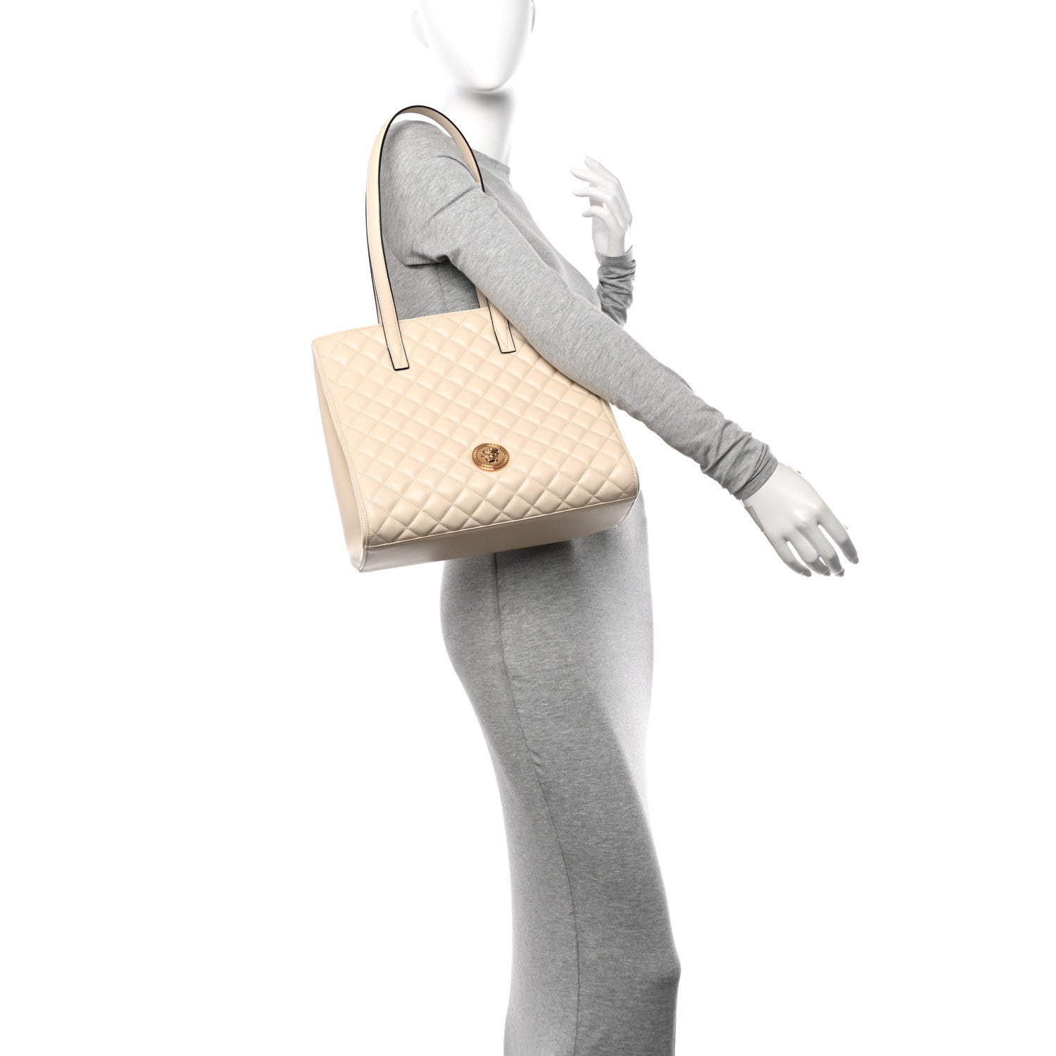 Versace Nappa Quilted Medusa Tote Ecru 2 of 12