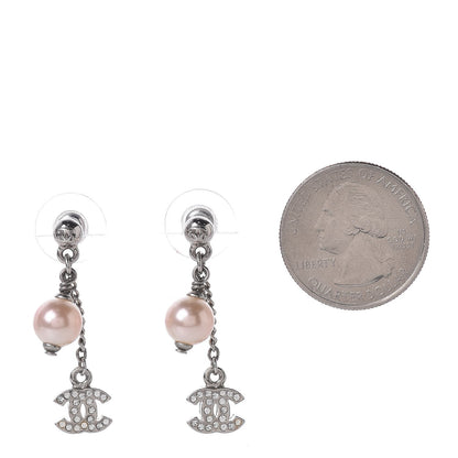 Chanel Crystal Pearl CC Drop Earrings Silver 2 of 4