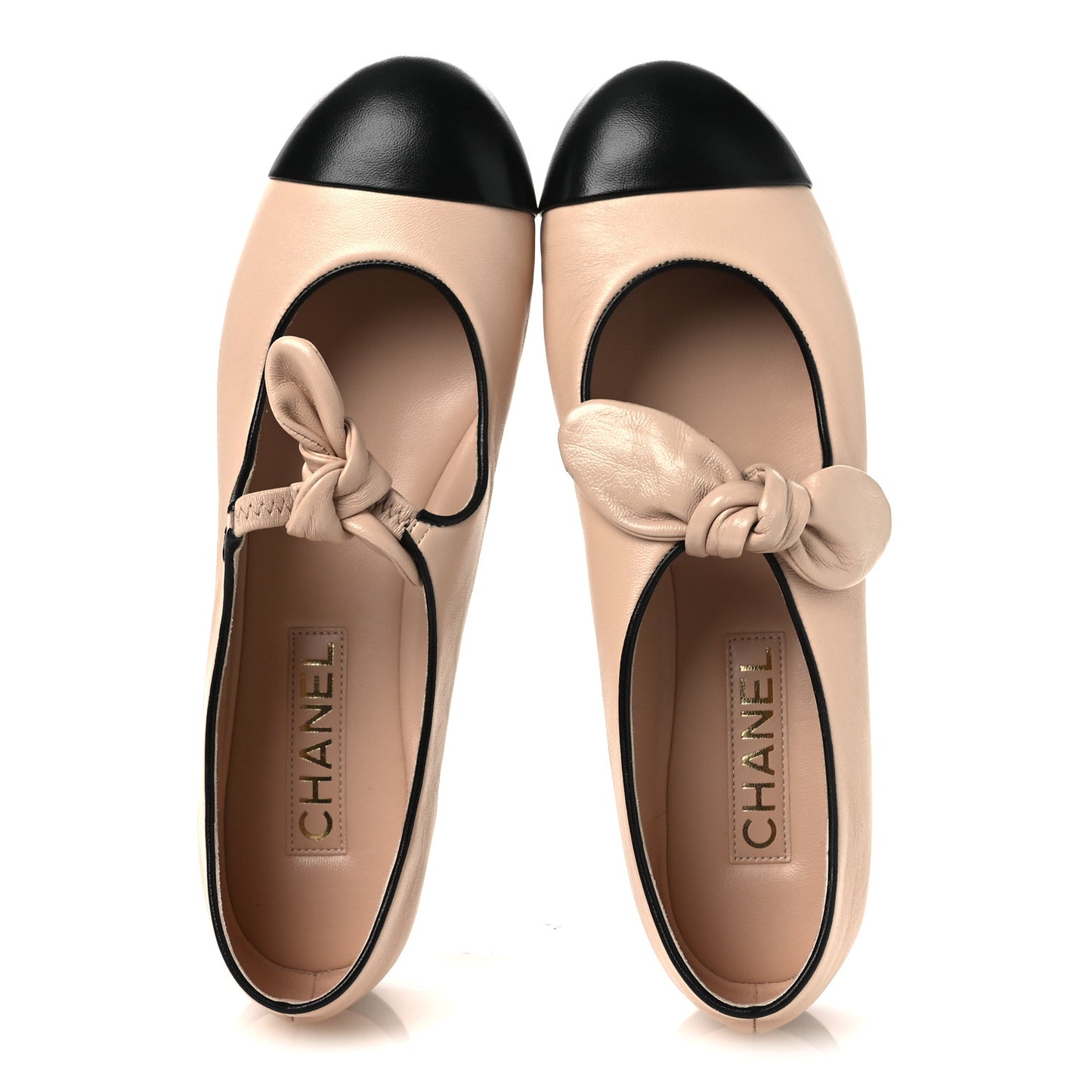 Lambskin Bow Mary Jane Flats 40 Beige Black