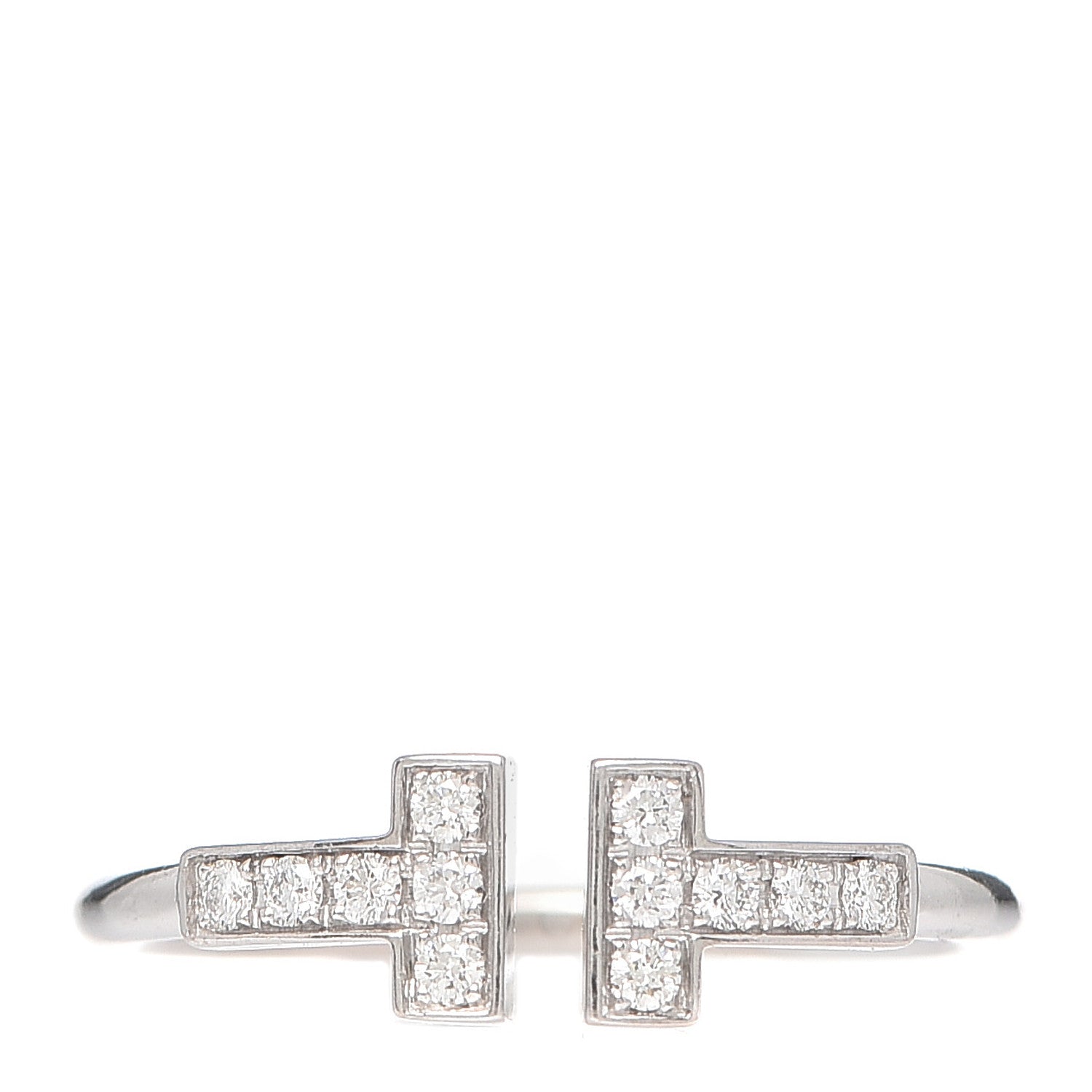 Tiffany 18K White Gold Diamond T Wire Ring 51 5.75 1 of 5