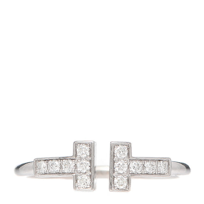 Tiffany 18K White Gold Diamond T Wire Ring 51 5.75 1 of 5