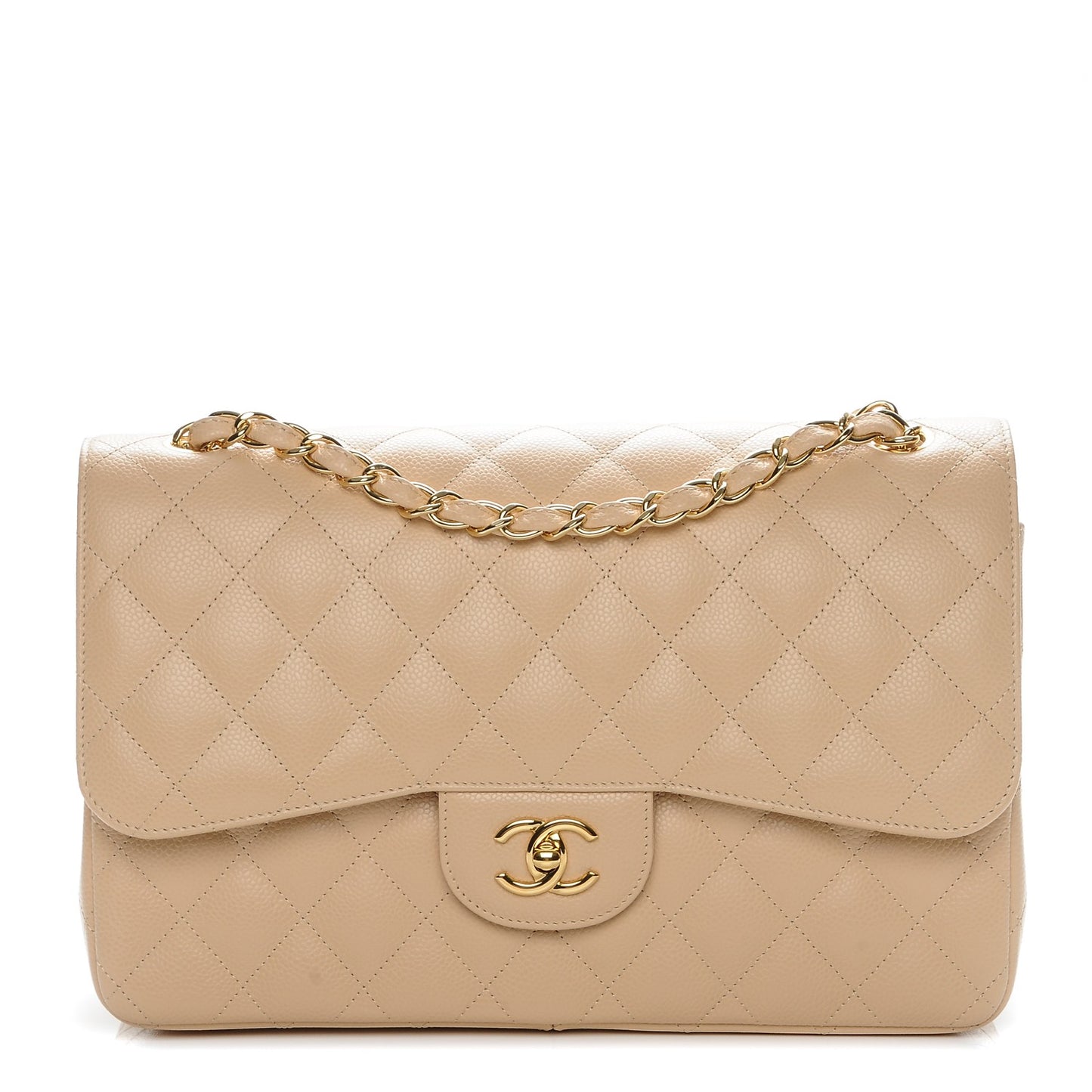 Caviar Quilted Jumbo Double Flap Beige Clair