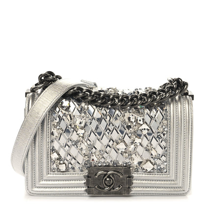 Chanel Metallic Calfskin Crystal Embroidered Small Boy Flap Silver 1 of 11
