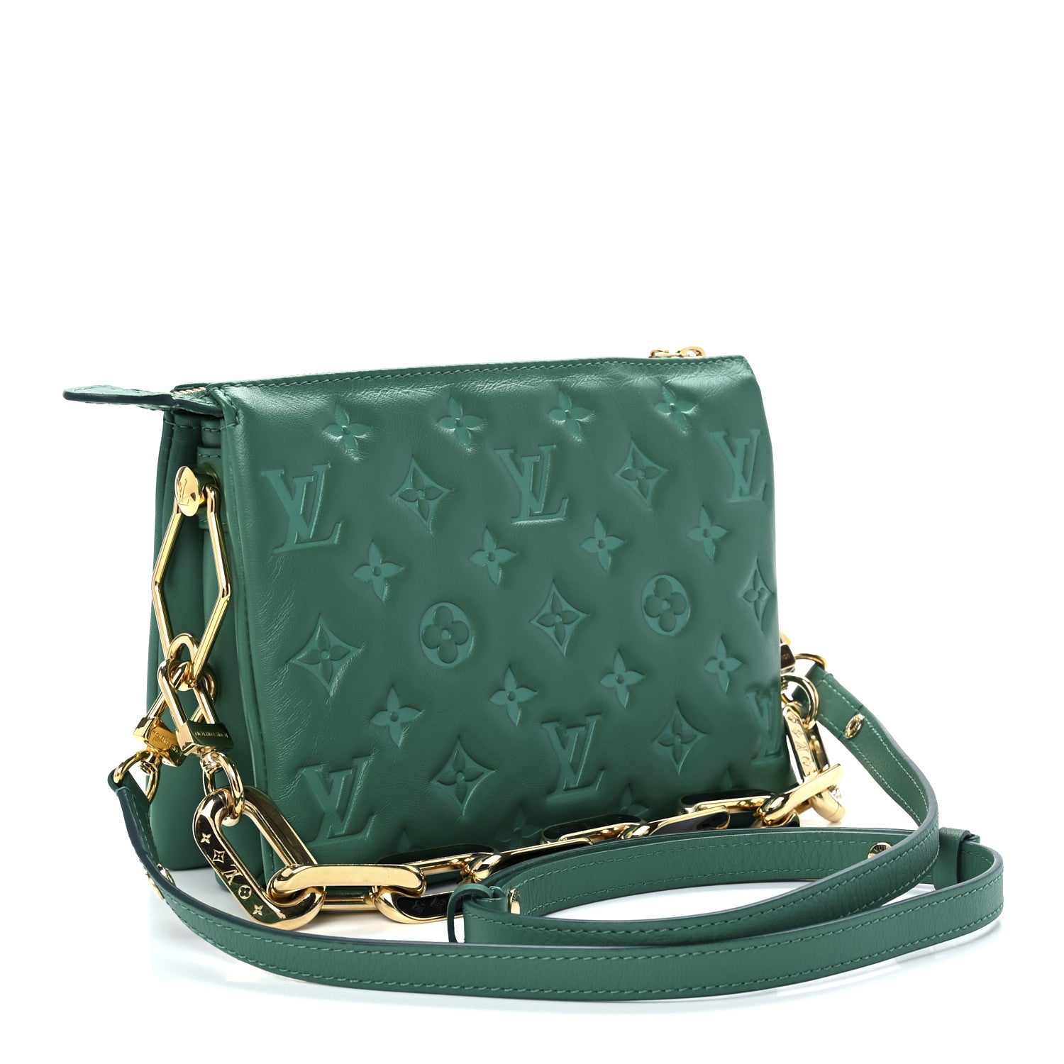 LOUIS VUITTON Lambskin Embossed Monogram Coussin BB Emeraude