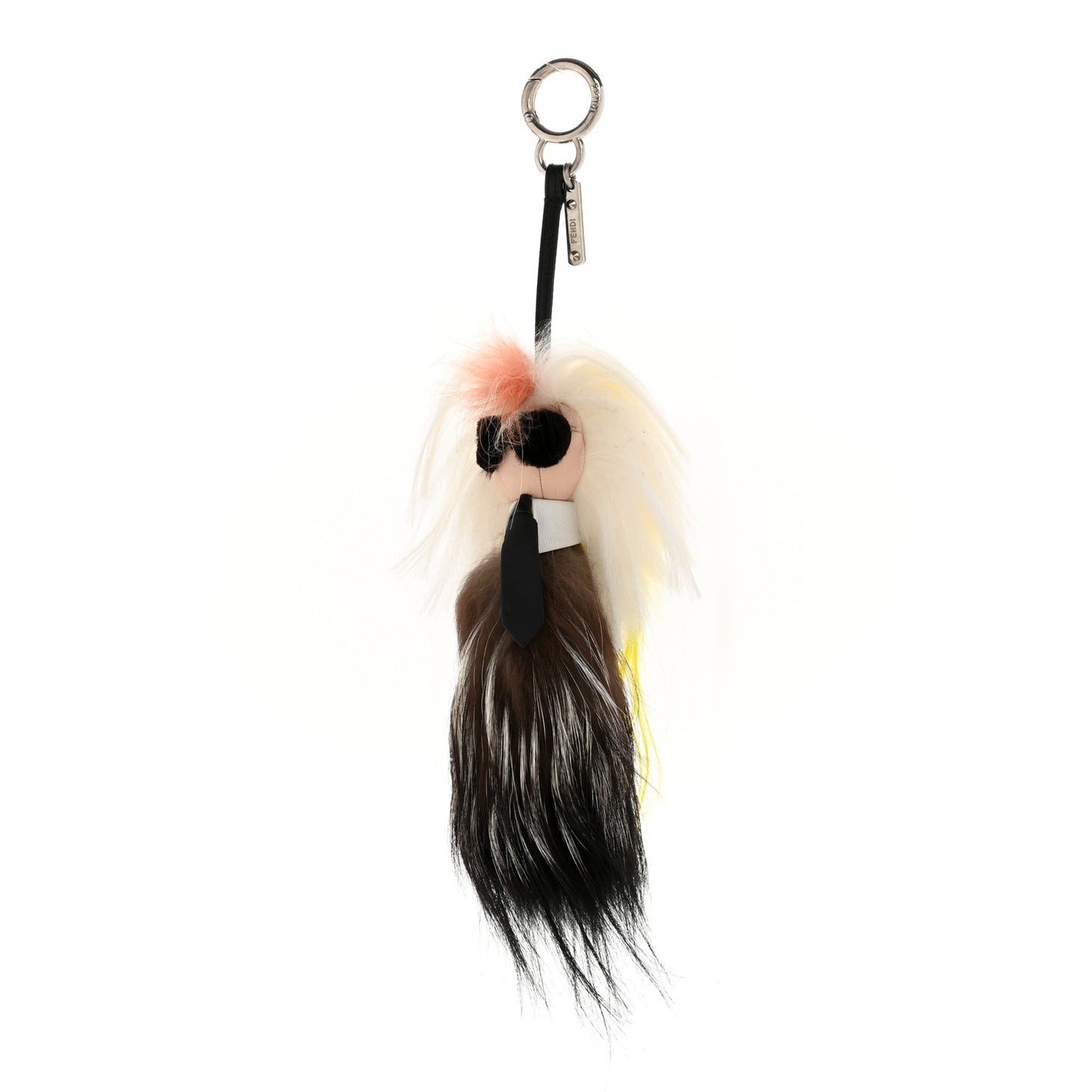 Fox Mink Goat Fur Mini Karlito Bag Charm White Black Flamingo