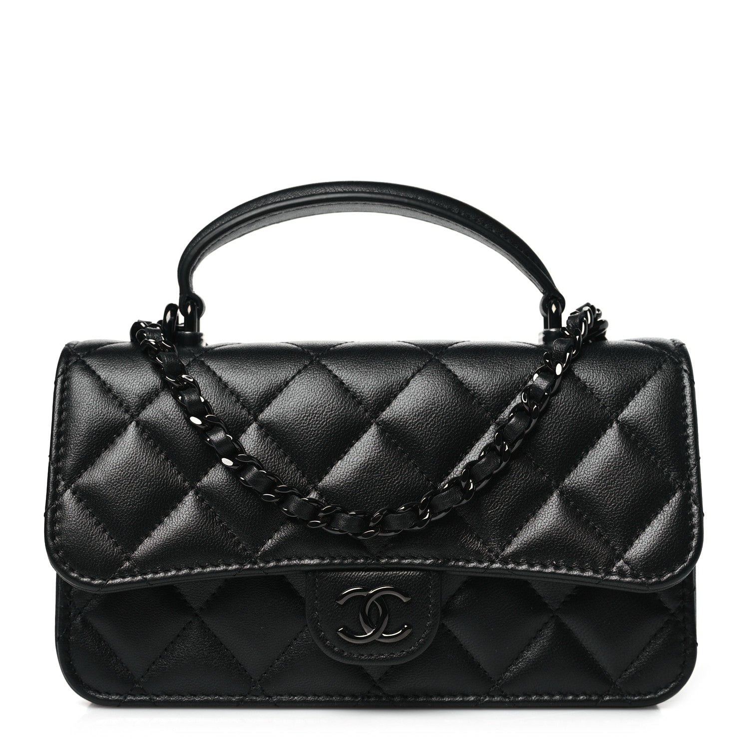 Chanel Lambskin Quilted Flap Phone Holder With Chain So Black 1 of 11