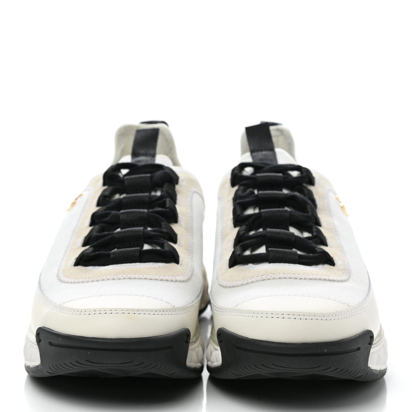 Velvet Calfskin Mixed Fibers CC Sneakers 40 Ivory Black