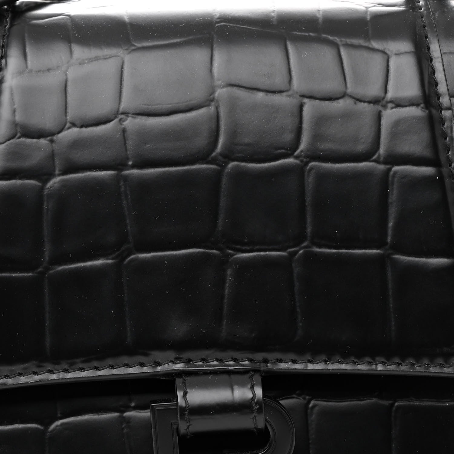 Balenciaga Shiny Calfskin Monochrome Crocodile Embossed Small Hourglass Top Handle Bag Black 8 of 11
