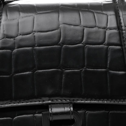 Balenciaga Shiny Calfskin Monochrome Crocodile Embossed Small Hourglass Top Handle Bag Black 8 of 11