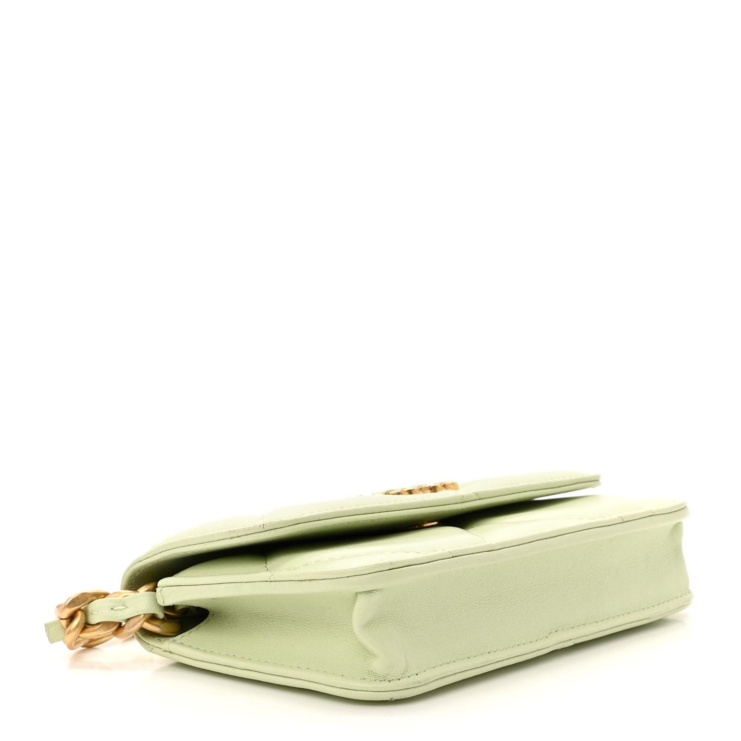Lambskin Quilted Chanel 19 Clutch With Chain Light Green