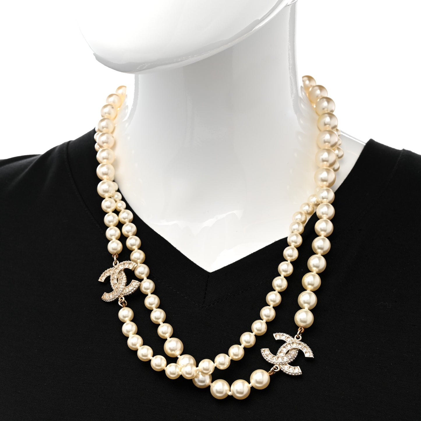 Pearl Baguette Crystal CC Long Necklace Gold